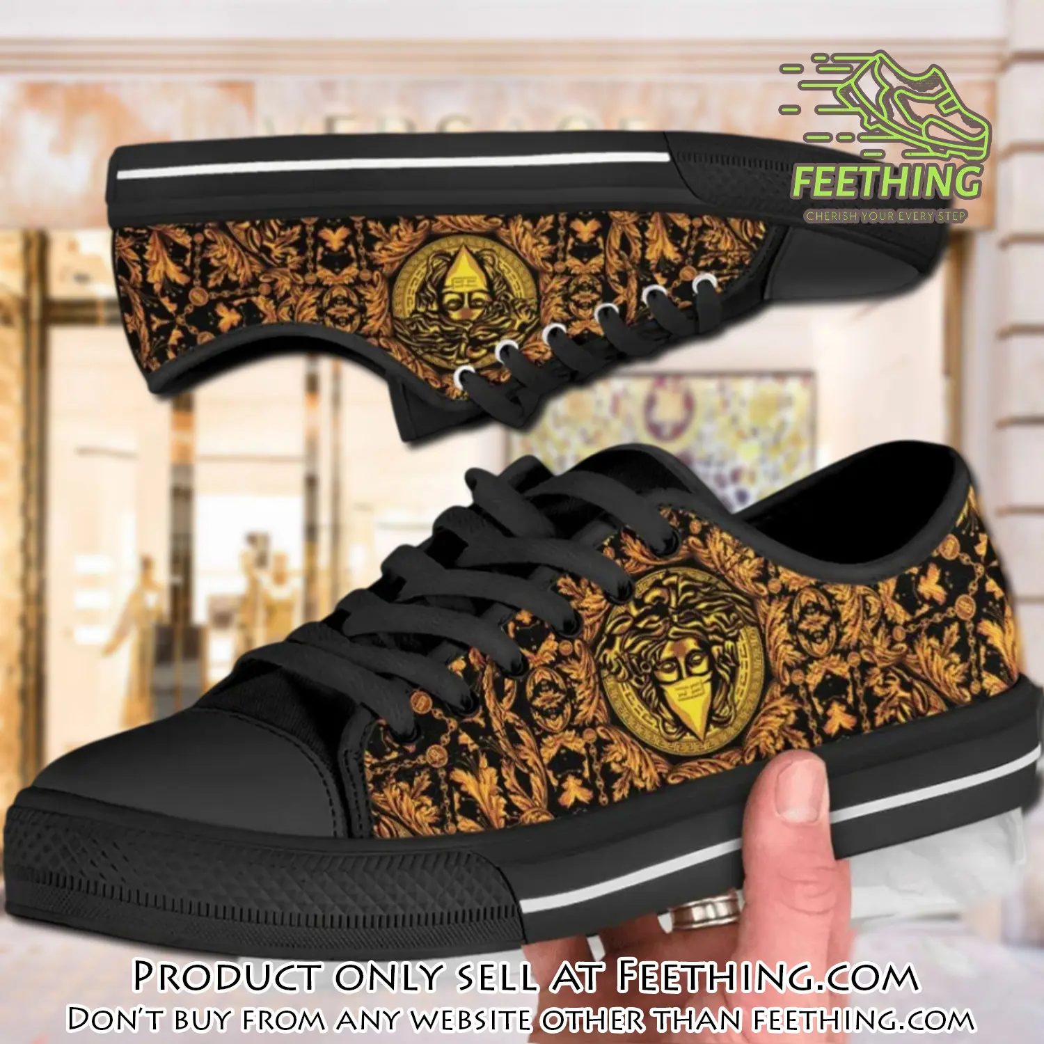 Versace medusa gold low top canvas shoes luxury brand gifts for men women ft4352814
